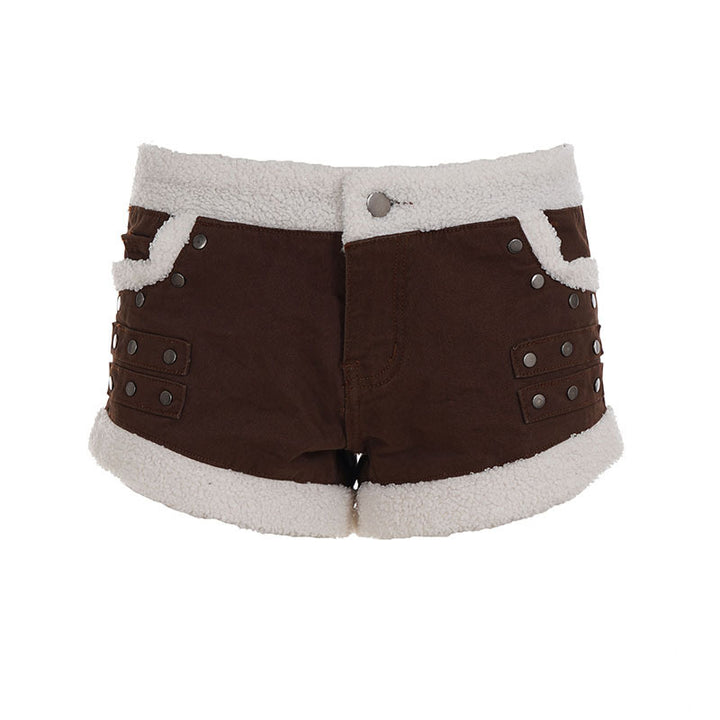 Dame Delikate Biker-shorts med fleece-besætning og metalnitter Skovae