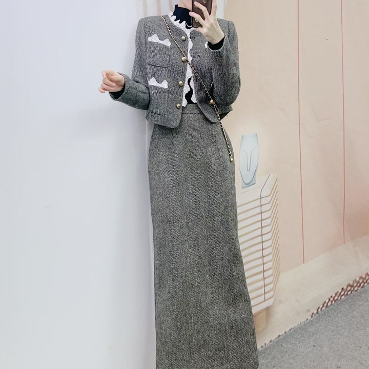 Dame Tweed Blazer med spidsaccentuer og rummelige lommer Stilla