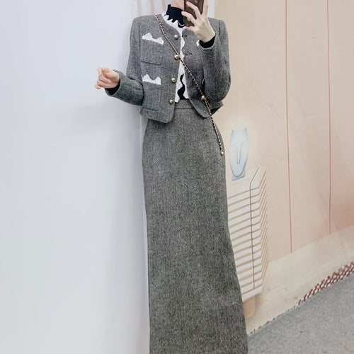 Dame Tweed Blazer med spidsaccentuer og rummelige lommer Stilla