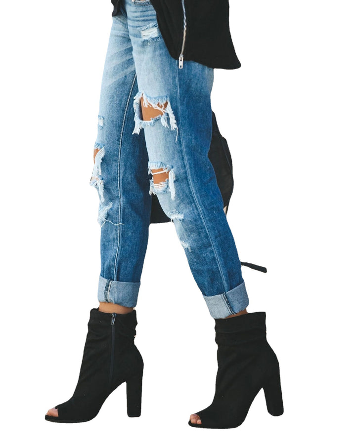 Dame Boyfriend Jeans med stilfulde Destroyed-detaljer og høj talje Stilla