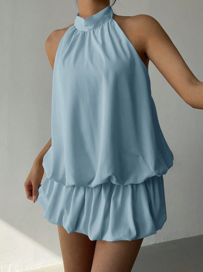 Dame sommerligt minikjole med halterneck og asymmetrisk design Skovae