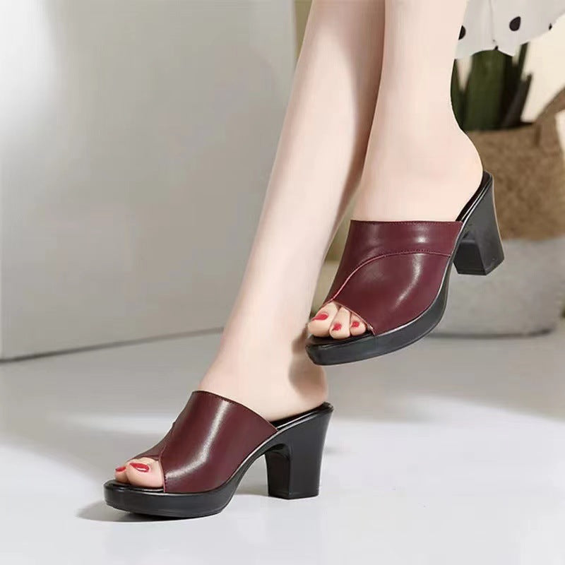 Dame Elegante Læder-Højfront-Mules Stilla