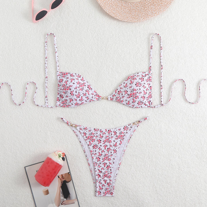 Femme Floral Print Triangle Bikini Sæt Stilla