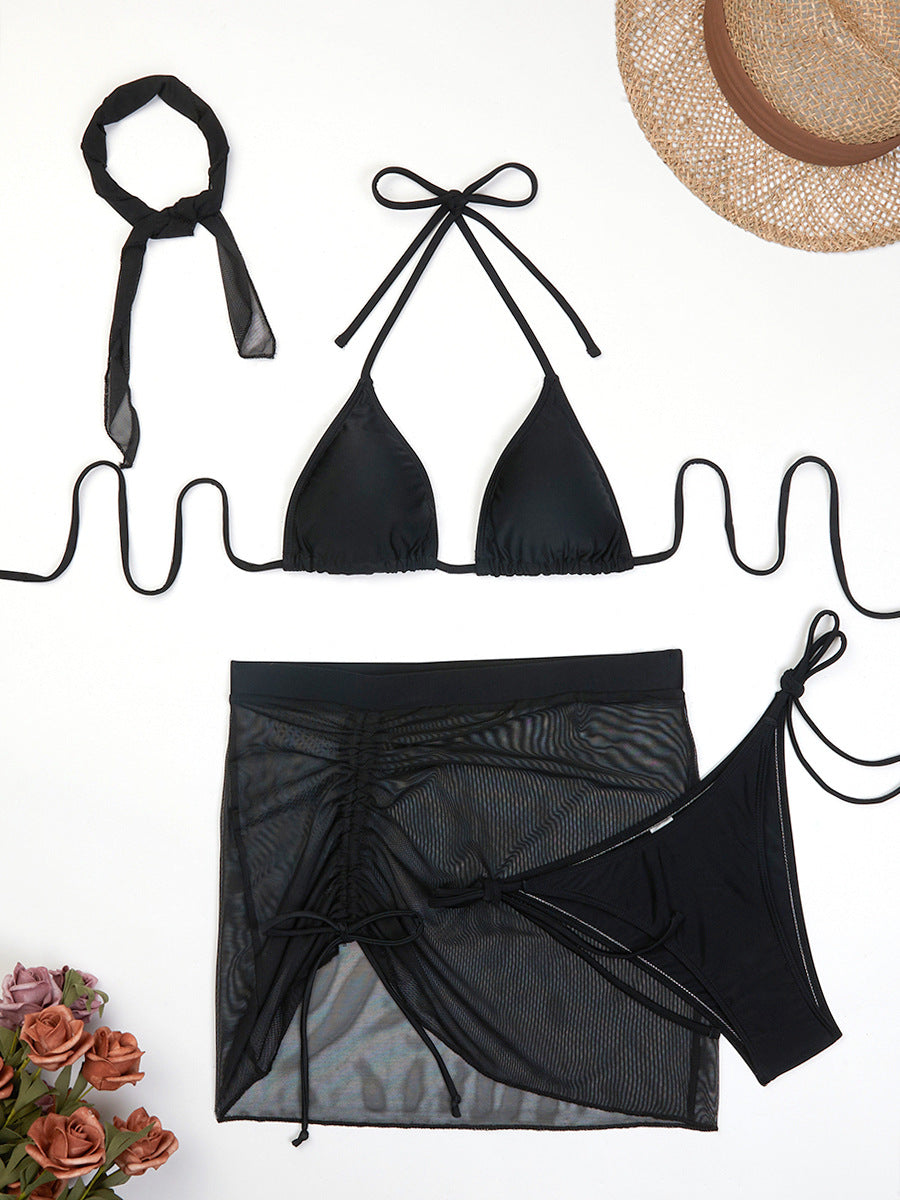 Dame Triangle Bikini Sæt med Mesh Overgang Stilla