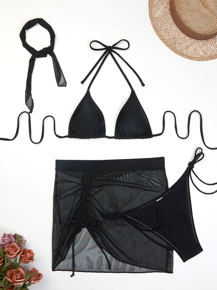Dame Triangle Bikini Sæt med Mesh Overgang Stilla
