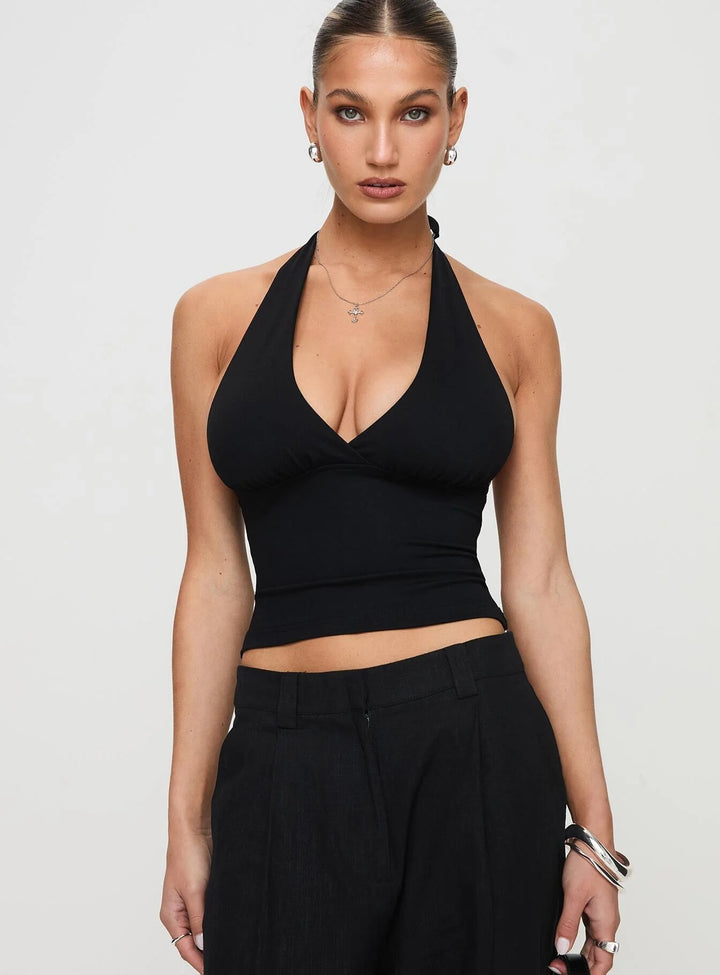 Dame elegant Cropped Top med smagfuld V-udskæring og rynkede detaljer Skovae