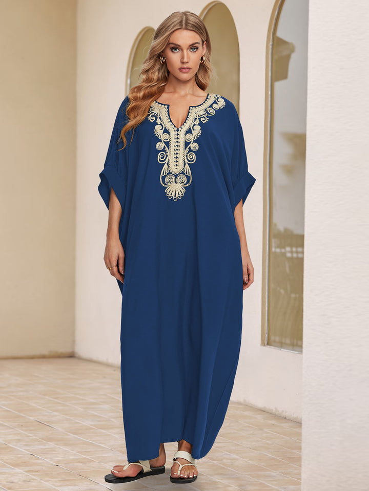 Dame kaftan med kunstnerisk broderi og elegant V-udskæring Stilla