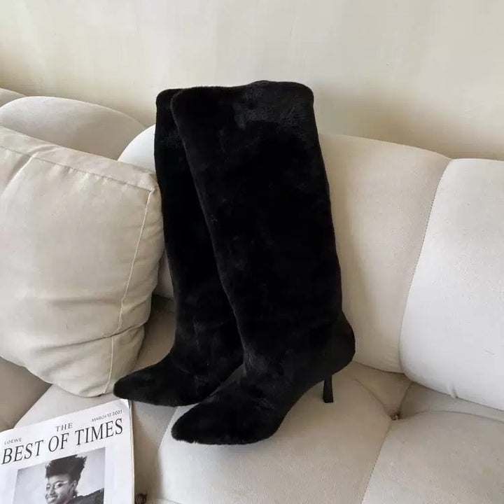 Femme High-Style Kunstpels Lårhøje Stiletto Støvler Stilla
