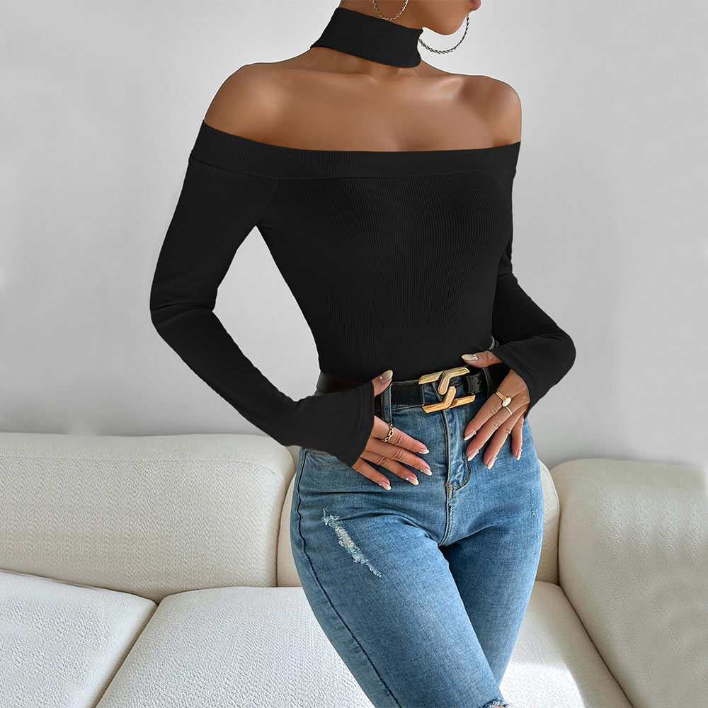 Kvinders off-shoulder langærmet top med elegant knudedesign Stilla