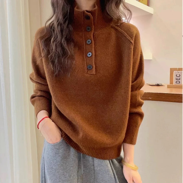 Kvinder Komfortabel Strikket Sweater med Knapliste Stilla