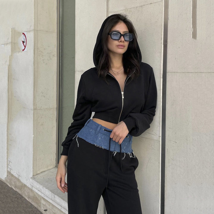 Dame urban cropped sweat jacket sæt med casual talje Stilla