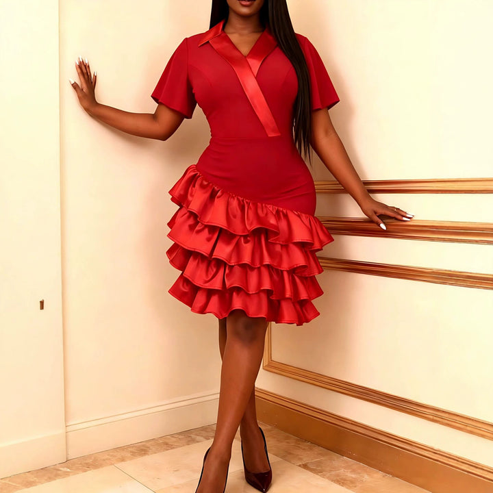 Dame elegant kjole med raffinerede ruffles detaljer Skovae
