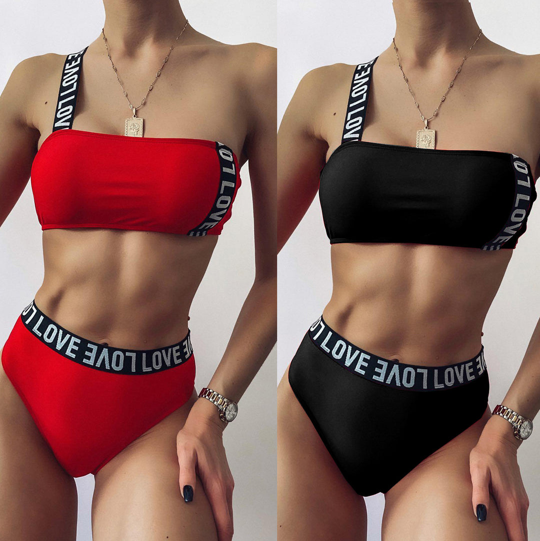 Dame Bandeau-bikini med bred strop og høj udskæring Stilla
