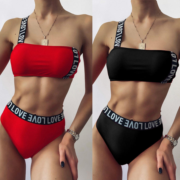 Dame Bandeau-bikini med bred strop og høj udskæring Stilla