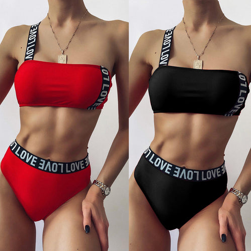 Dame Bandeau-bikini med bred strop og høj udskæring Stilla