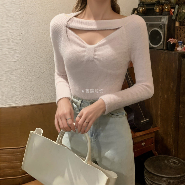 Damer Elegant Strik Top med Fashionable Udsnit