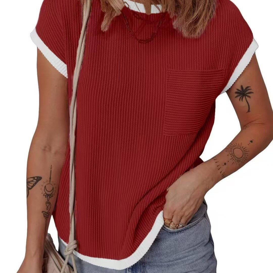 Dame afslappet T-shirt med struktureret overflade og brystlomme Stilla
