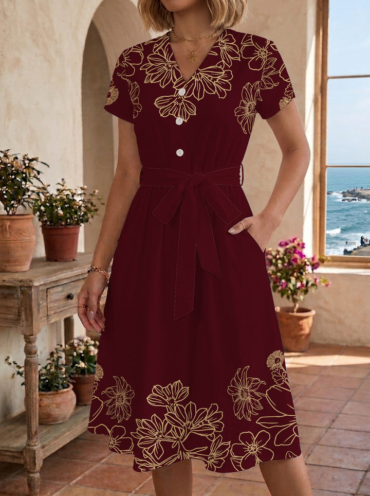 Dame Midi-kjole med blomstret design og behagelig pasform Skovae