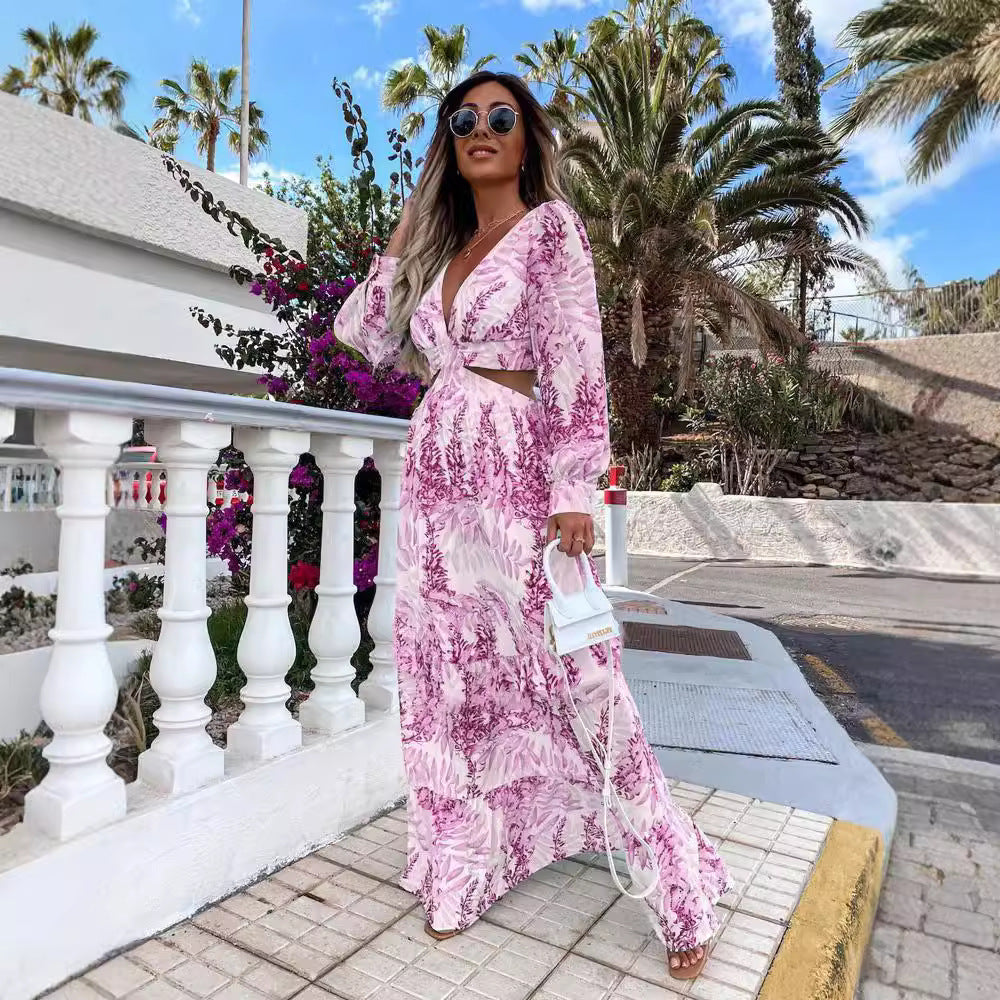 Dame Maxi-kjole med blomstret snit og lækre cut-out-detaljer Stilla