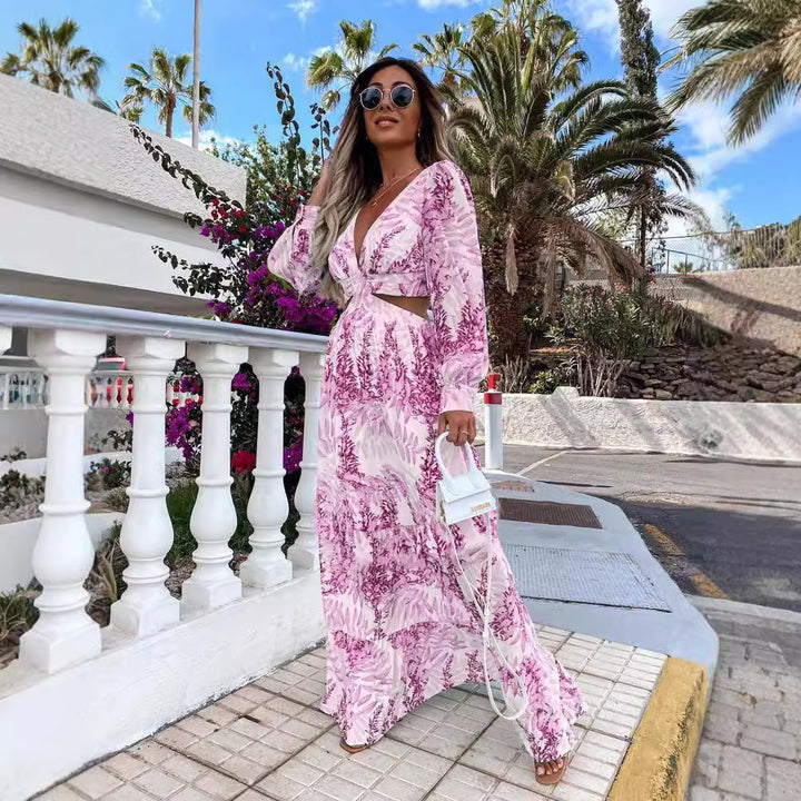 Dame Maxi-kjole med blomstret snit og lækre cut-out-detaljer Stilla
