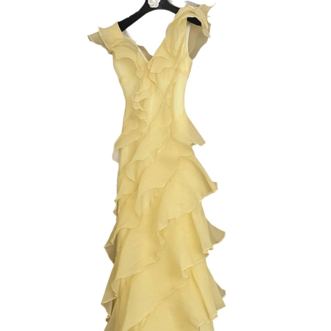 Dame Maxi-kjole med elegant vandfald rüschedesign og off-shoulder stropper Skovae