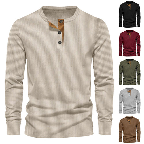 Herrer nano ribbet Thermo-Henley lavet af bomuldsblanding med tre-knap lukning og elastiske manchetter Skovae