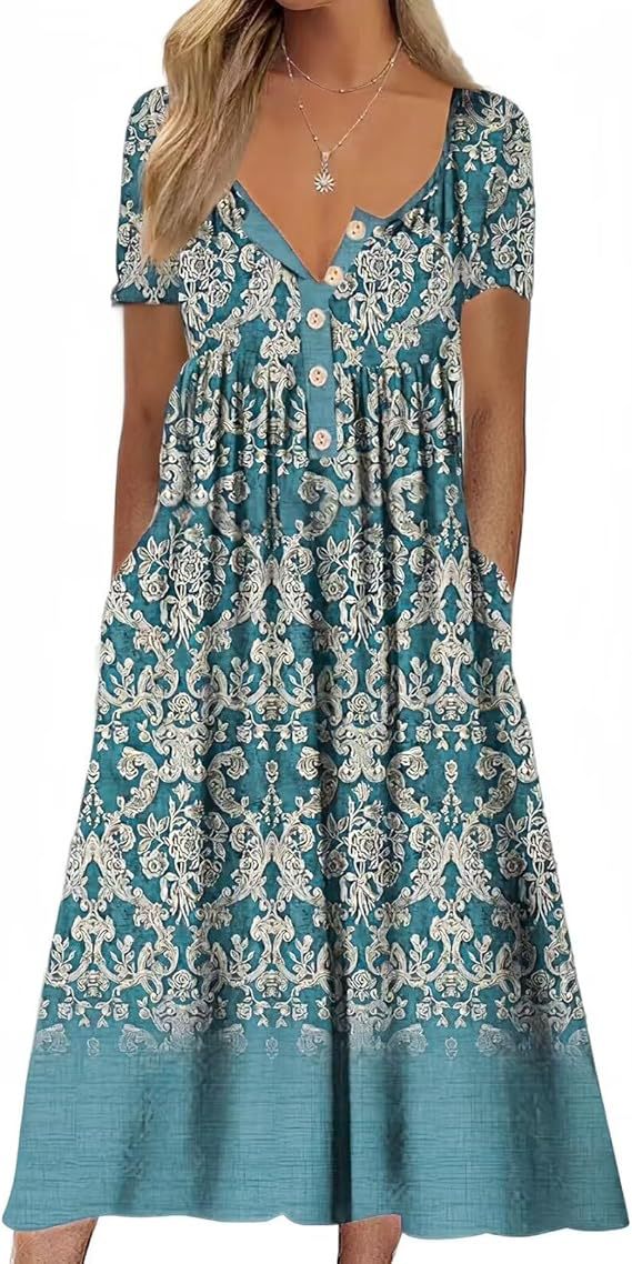 Dame Elegant Maxikjole med blomsterdesign og praktiske lommer Stilla