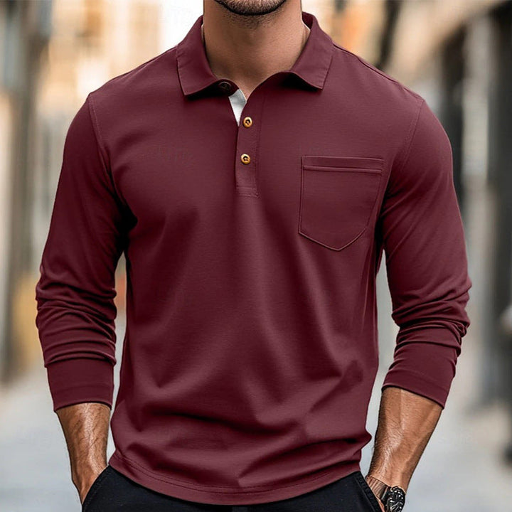 Stilla | Langærmet Poloshirt Slim Fit Bombulblanding Brystlomme