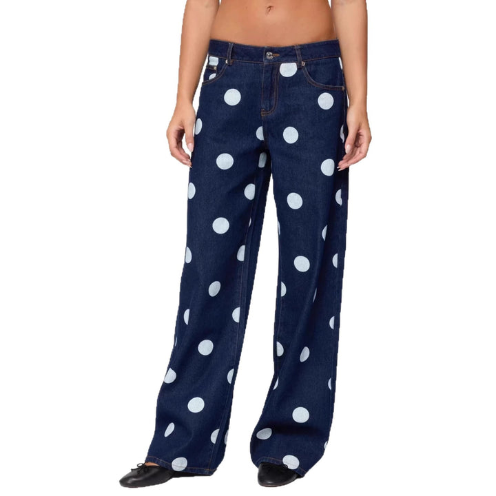 Dame Polka-Dot Denim-Sæt med afslappet snit og trendy detaljer Skovae