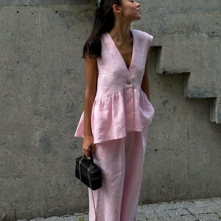 Dame luftig linnedbluse og vid bukser Stilla