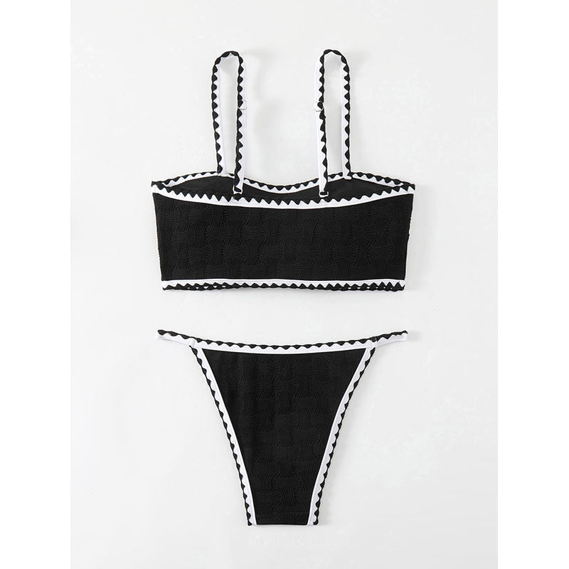 Dame bandeau-bikini-sæt med struktur og kontrastbånd Skovae