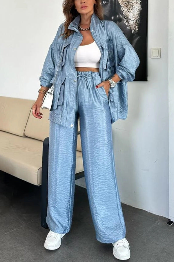 Dame Casual-Look Utility-Sæt i skinnende stof med lommer Stilla