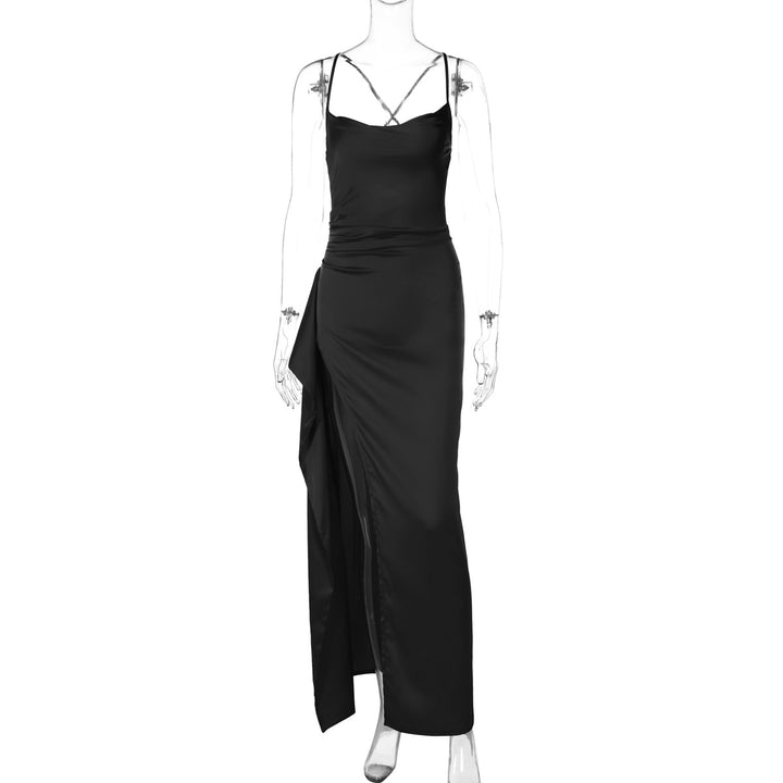 Dame Elegant Satin-maxikjole med forførende snit Skovae