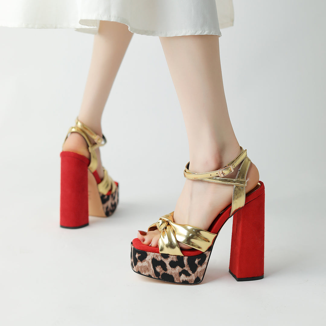 Femme Chunky Platform Højhælede Sandaler med Sløjfedetalje Stilla