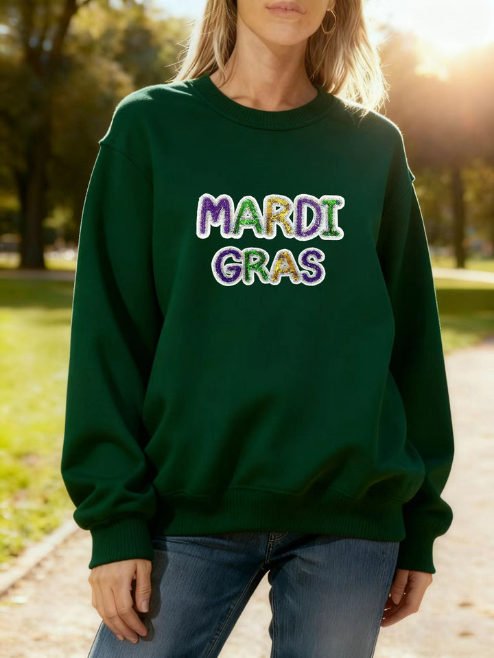 Women's sweatshirt with vibrant Mardi Gras lettering Stilla