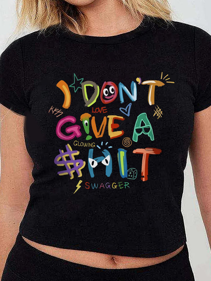 Dame Crop-T-shirt med inspirerende statementtryk Skovae