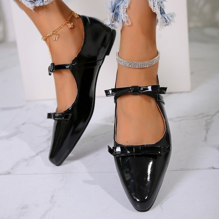 Dame Ballerinas med elegant sløjfe dekoration og glitrende metallic-overmateriale Stilla