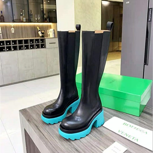 Femme Chunky Platform Ankellange Støvler med Iøjnefaldende Farveblokdesign Stilla