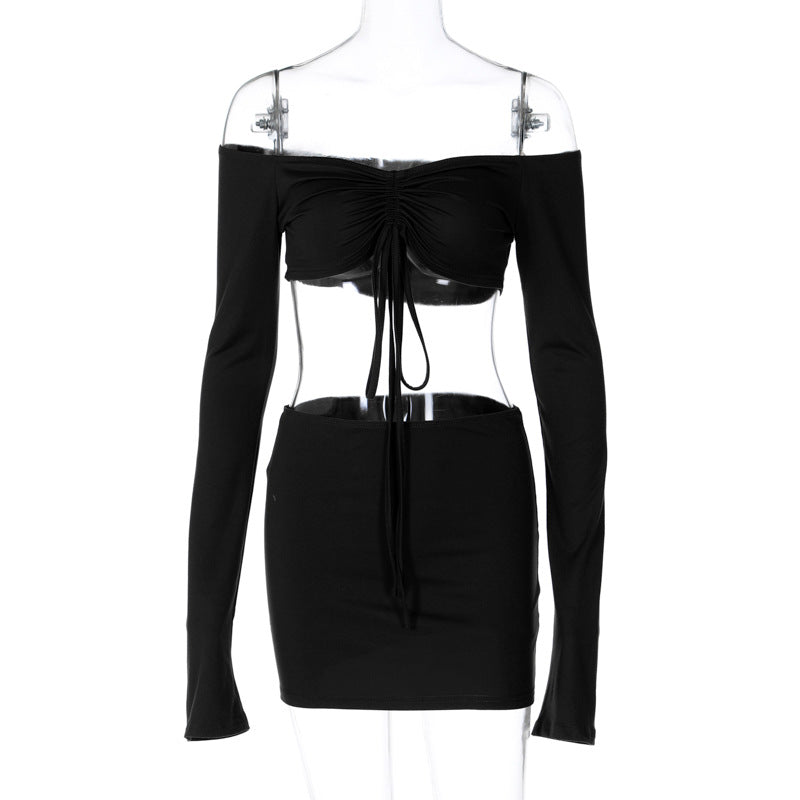 Dame Off-Shoulder Crop Top og Miniskirt Sæt med justerbare Bindebånd Stilla