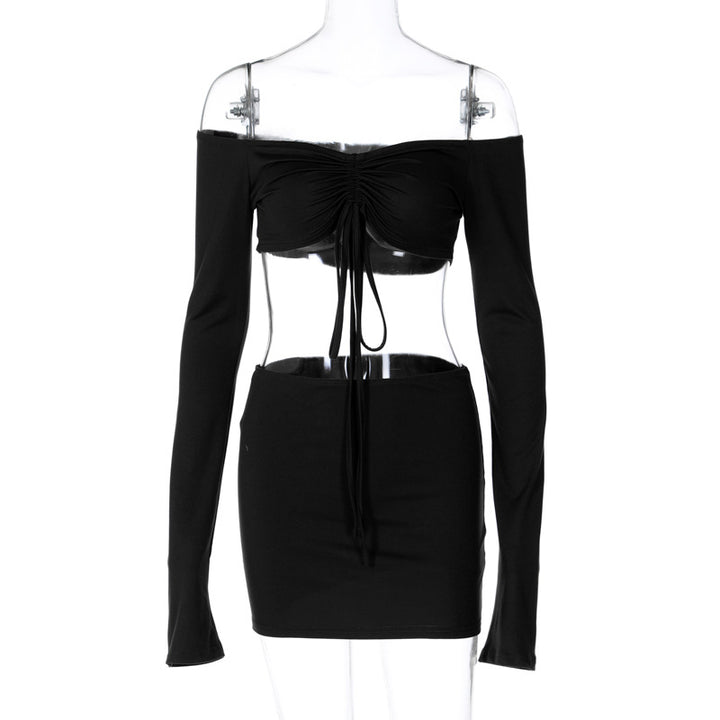 Dame Off-Shoulder Crop Top og Miniskirt Sæt med justerbare Bindebånd Stilla