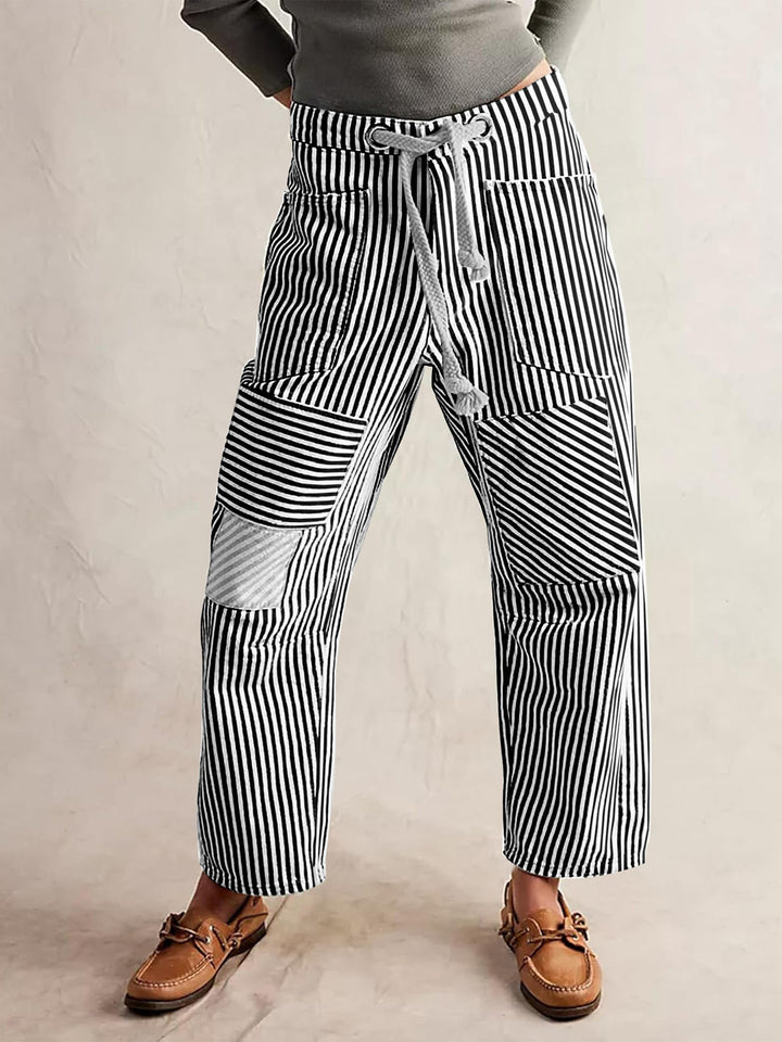 Dame Casual Stribebukser med funktionelle lommer og justerbar talje Stilla