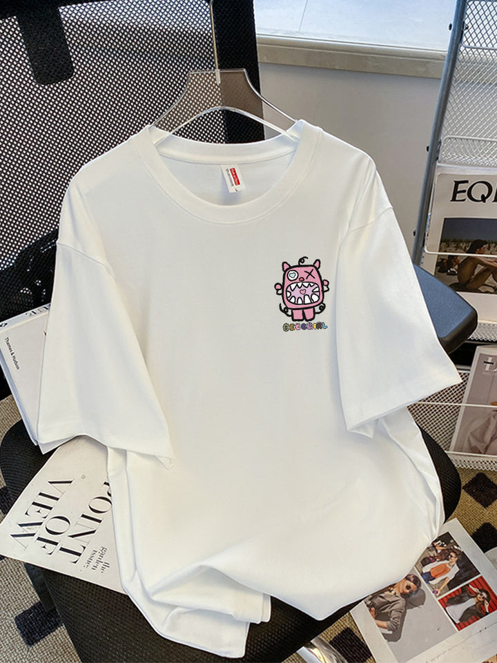 Dame T-shirt med kunstnerisk cartoon-motiv og afslappet snit Stilla