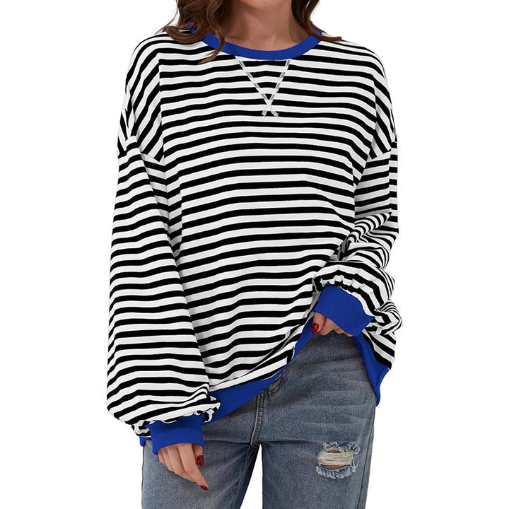 Femme Cozy Overdimensioneret Stripet Pullover Sweatshirt Stilla