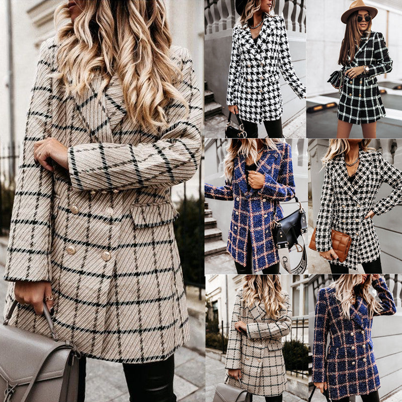 Dame ternet blazerjakke i tweed-look med dobbelt knaplukning Stilla