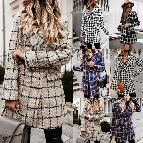 Dame ternet blazerjakke i tweed-look med dobbelt knaplukning Stilla