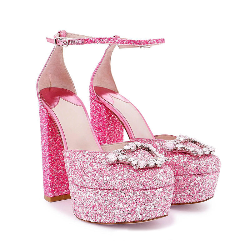 Femme Glitrende Platform Pumps med dekorative Sløjfeforankringer Stilla