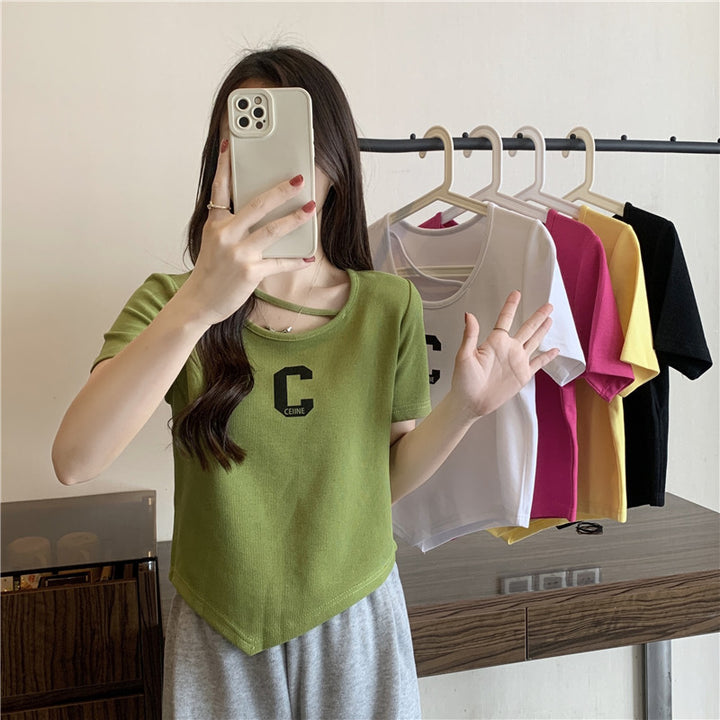 Femme Stilfuld Cutout Grafik T-shirt Stilla