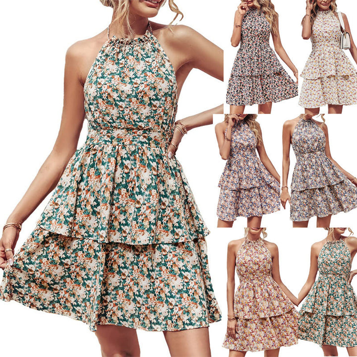 Dame Floral Trappe Skater Kjole Stilla
