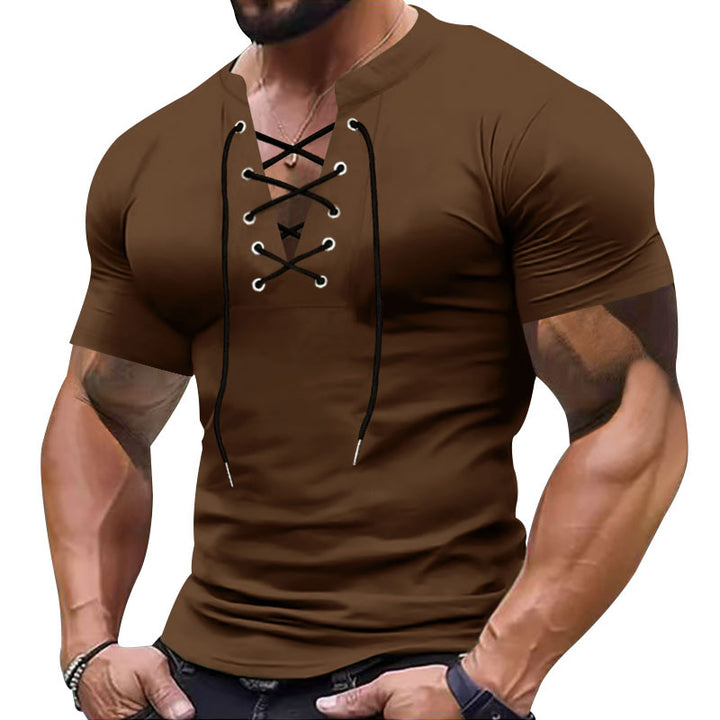 Herrer kortærmet henley-shirt med moderigtig snøredesign og kropsnær pasform Stilla