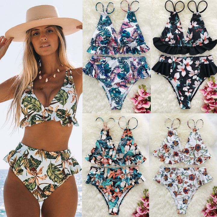 Dame bikini sæt med voluminøst flæse design og florale accenter Stilla